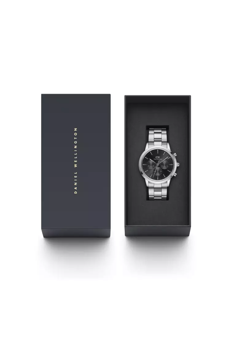 Iconic Chronograph 42mm Link Silver Onyx DW watches for men - Men's watch - Male watch Stainless steel strap