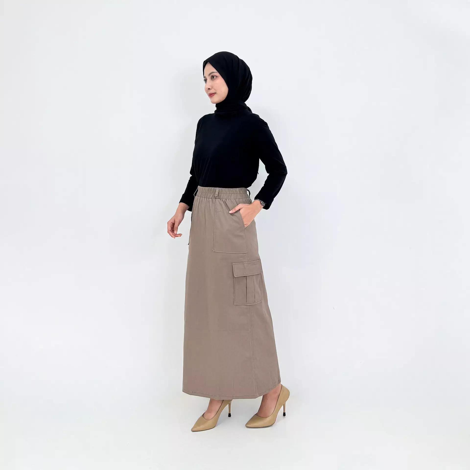 Rok Panjang Cargo Twill Keisha - COKLAT