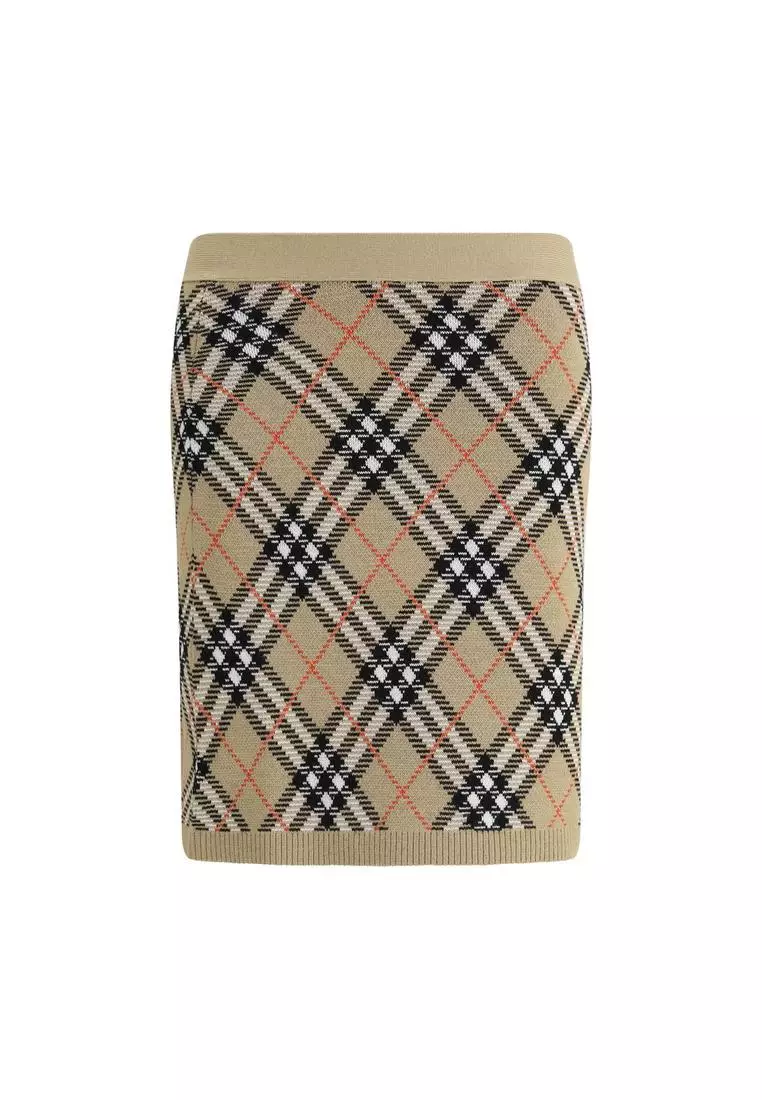 【関税＆送料込み】Burberry 'Check' Beige Wool Blend Minisk Burberry Check wool-blend sweater in beige - Burberry