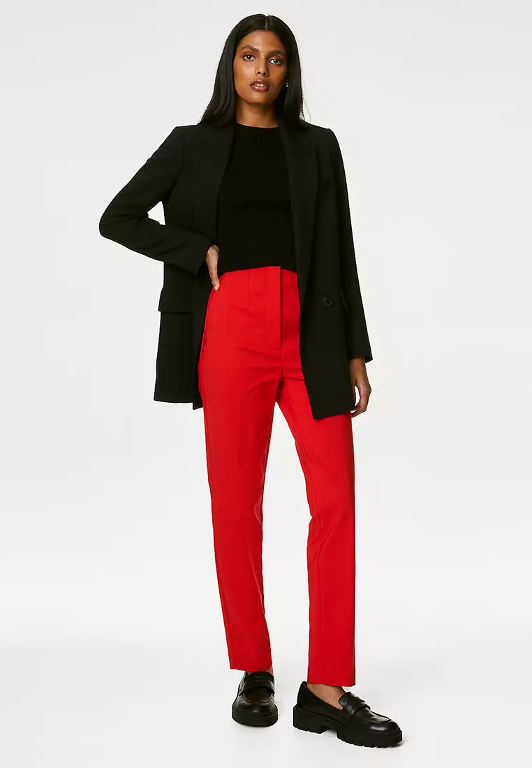 Cotton Blend Slim Fit Ankle Grazer Trousers