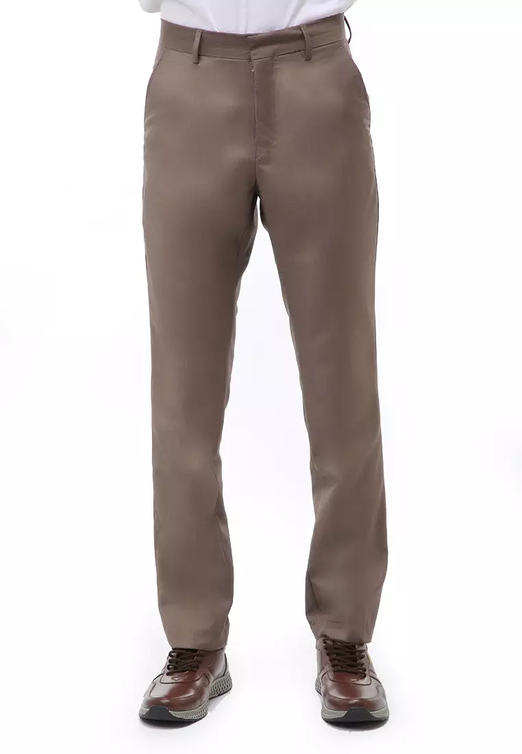 Locko Celana Panjang Formal Metalik Pria Slim Fit Material Wool ORIGINAL - Bronze