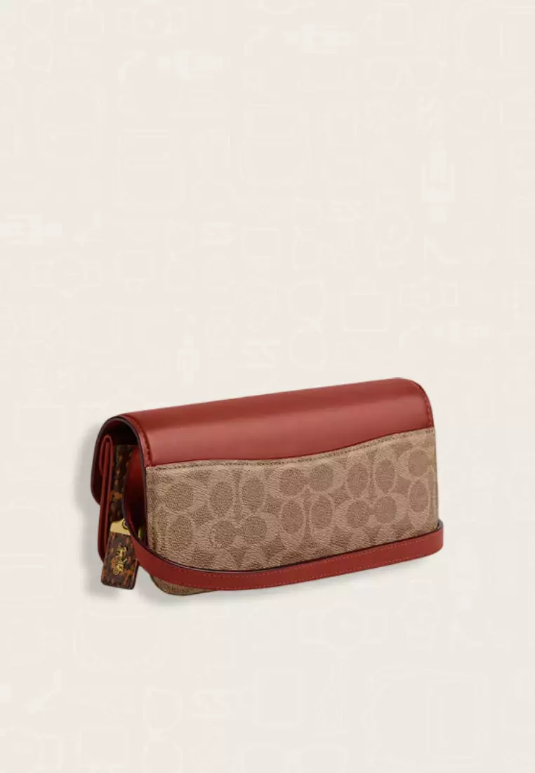 Coach Idol Bag 23 In Signature Canvas With Snakeskin Detail Tan Rust