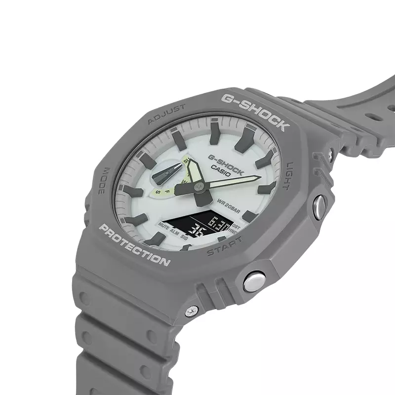 Jam Tangan Pria Casio G-Shock GA-2100HD-8ADR CasiOak Hidden Glow Series Digital Analog Luminous Dial Grey Resin Band