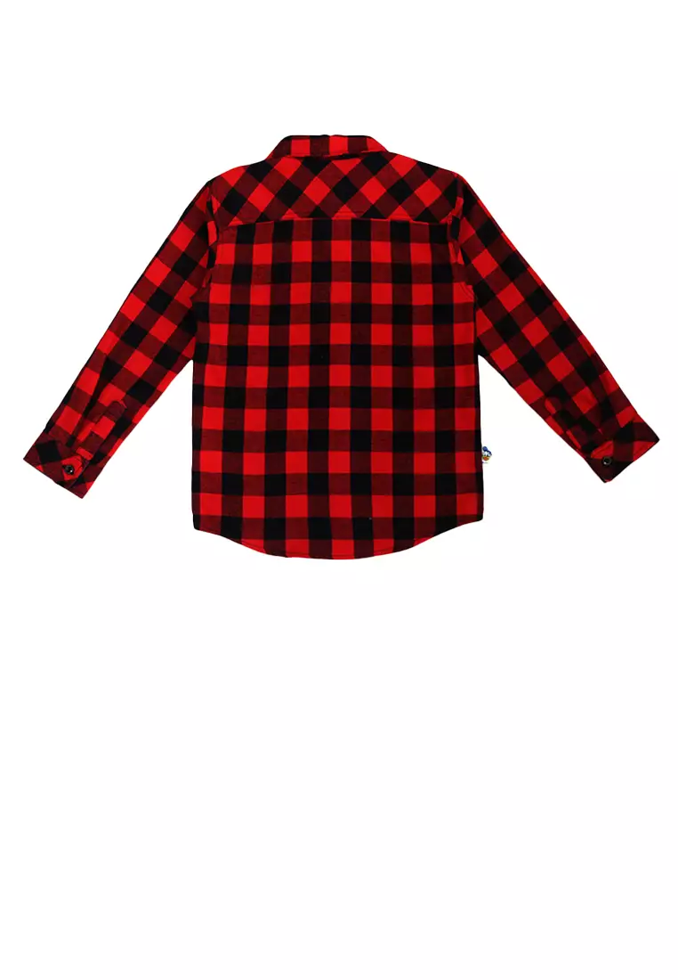 Shirt/ Kemeja Lengan Panjang Red Black/ Donald Duck Label Basic