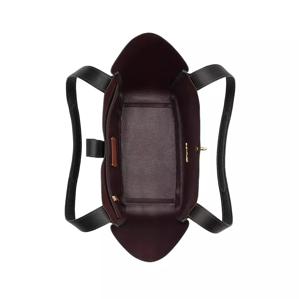 Hadley Turnlock Leather Tote Bag Black