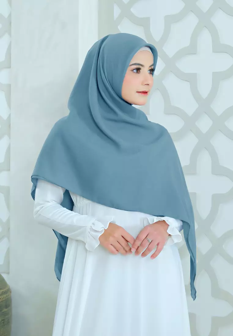 Dinara Zipper Square | Hijab Segiempat Syari Resleting | Kerudung Polycotton - Lake Blue