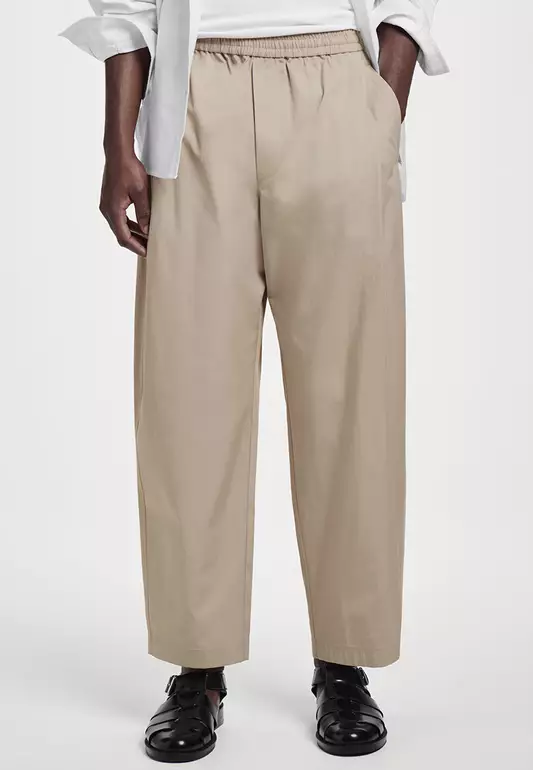 Cropped Elasticated Wide-Leg Trousers