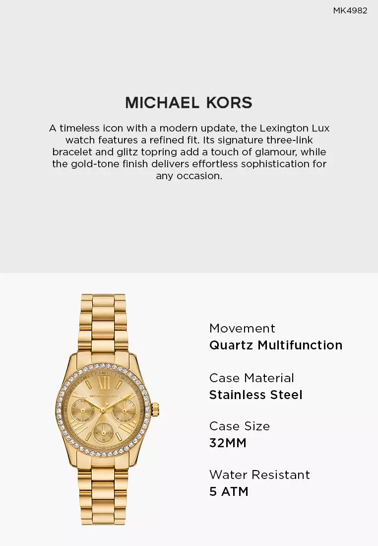 Michael Kors Women's Lexington Chronograph Watch ( MK4982 ) - Quartz, Gold Case, Round Dial, 16 MM Gold Stainless Steel Band