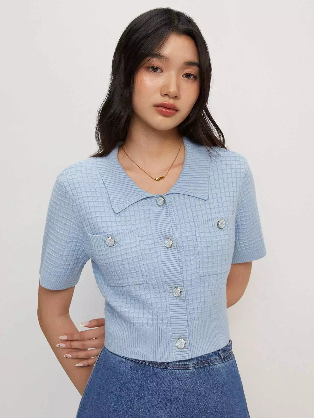Knitted Button Top - Baby Blue