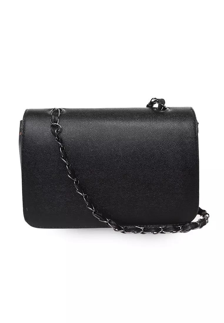 Tas Slempang Wanita Motif Polos Design Simple Crossbody Bag Women - Hitam