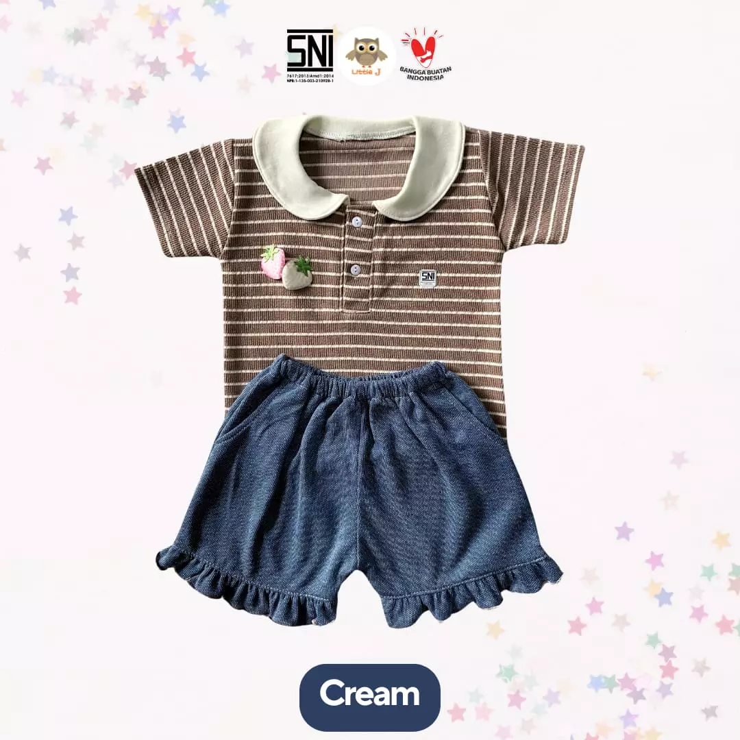 Little J - Little J - Oneset Celana Anak Perempuan Salur Lengan Pendek || Baju Anak Cewek Rib Stripe Lucu 1-5 Tahun SNI Tebal L Series Setelan Anak / Setelan Baju Rumah Size 6 bulan - 4 Tahun Bahan Katun