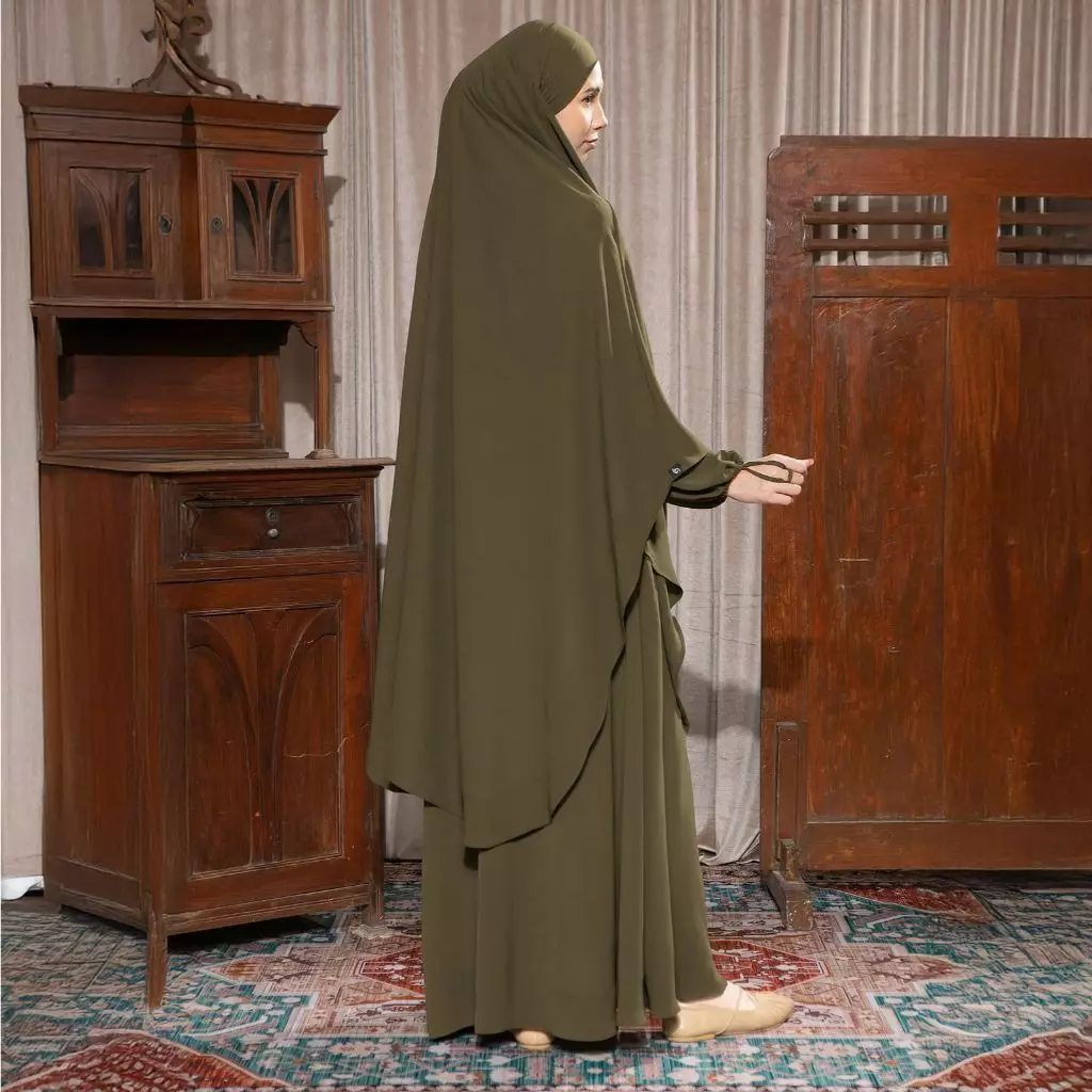 Fatima Abaya Set Dark Olive New Material