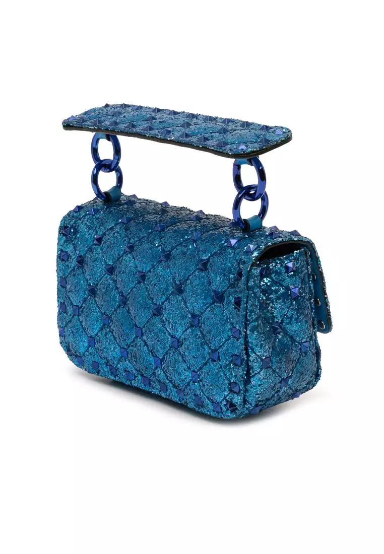 Pre-Loved Valentino Mini Glitter Rockstud Spike Satchel