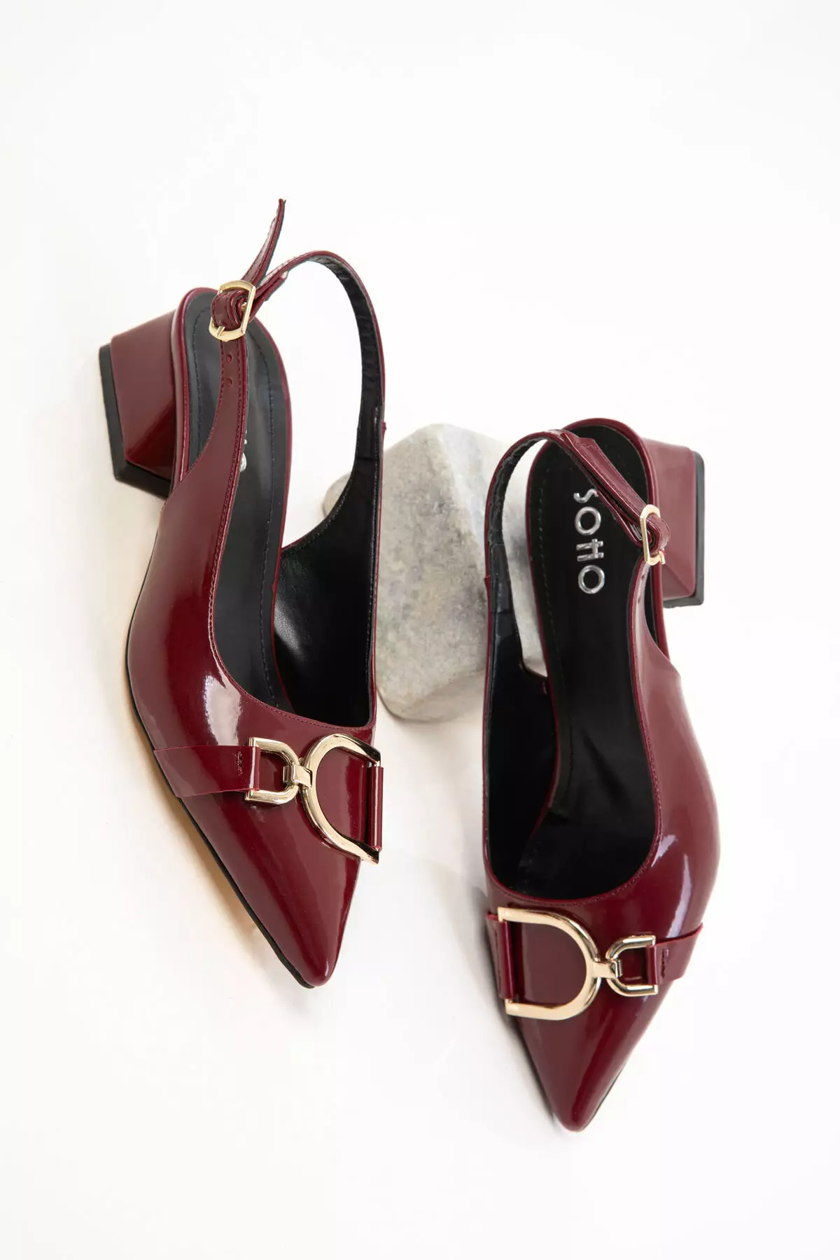 Claret Red Patent Leather Women's Classic Heeled Shoes 20643