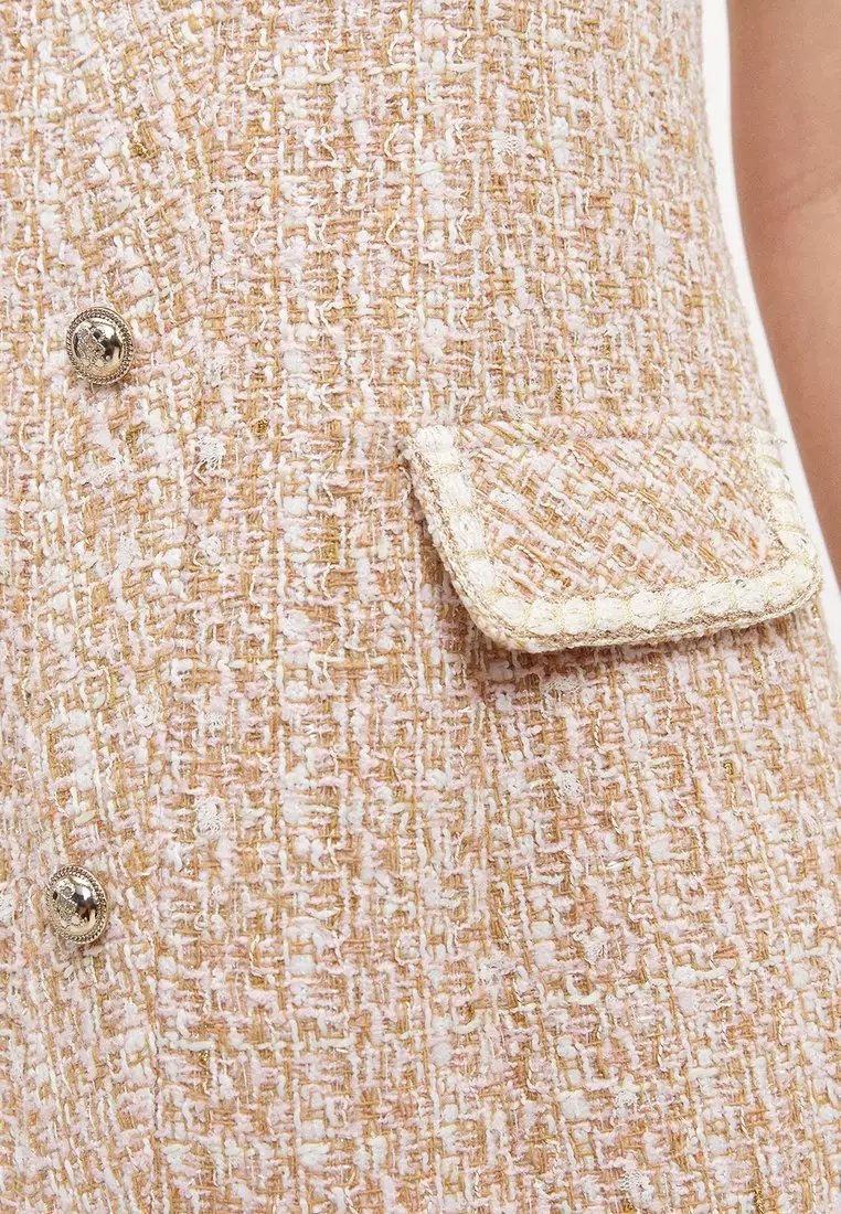 Tweed Button Dress - Pink