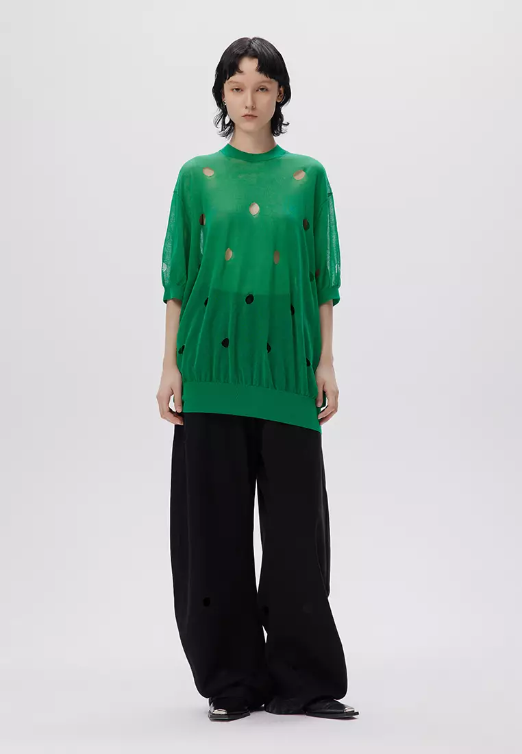 JNBY Women's Lace-Trimmed Short-Sleeved Knit Top