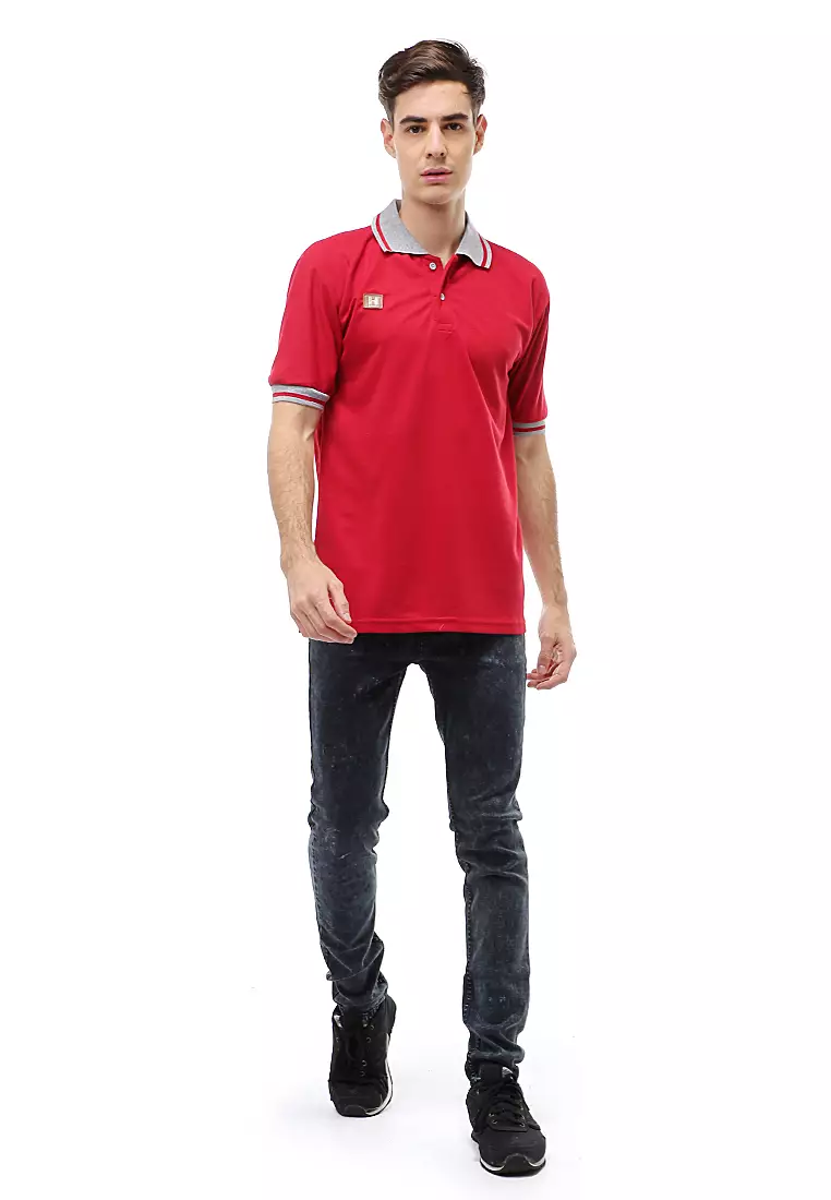 Jack T-Shirt Atasan Kasual Kaos Polos Pria Kerah Lengan Pendek Material Cotton ORIGINAL - Red