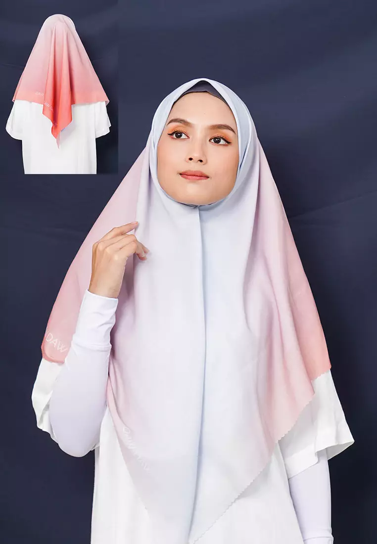 WK047 kerudung segi empat gradasi multicolor DAW Project Glow Series Grey Orange