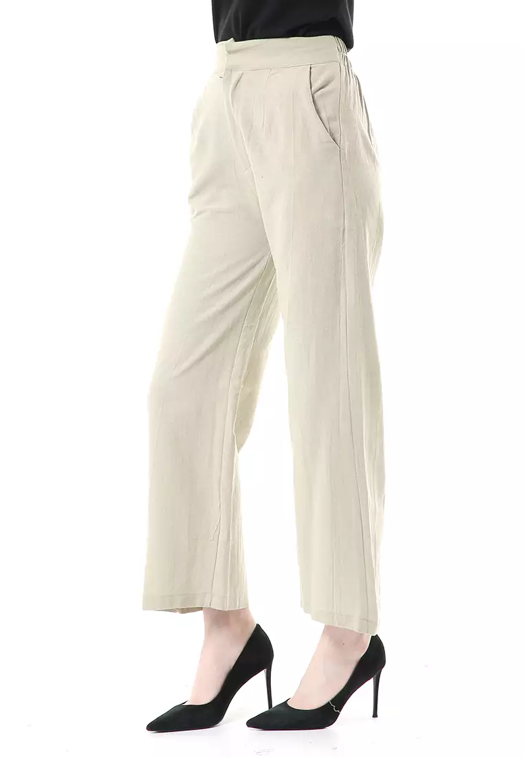 Celana Kulot Bawahan Wanita Highwaist Desain Casual Motif Polos Regular Fit - Sage