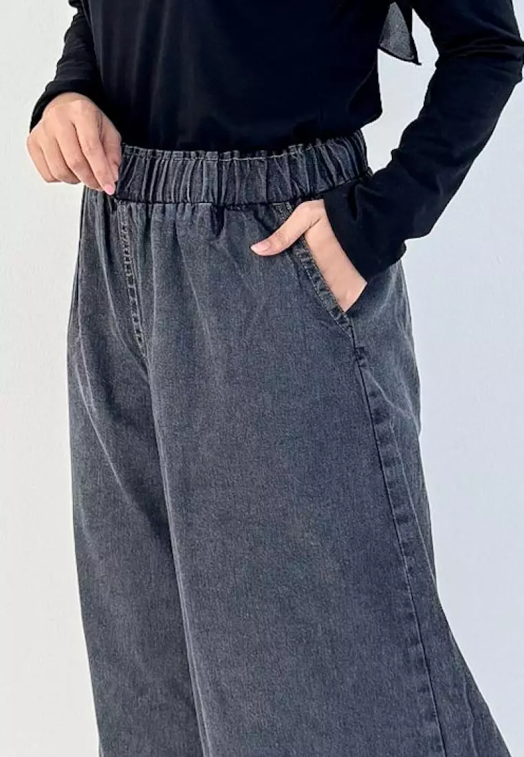 Denim Palazzo Kelly (Celana Kulot Bawah Lebar) Hitam Snow