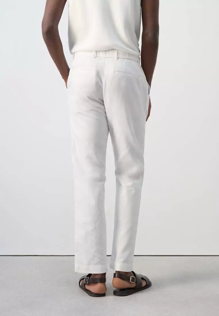 Slim Fit Cropped Linen-Cotton Trousers