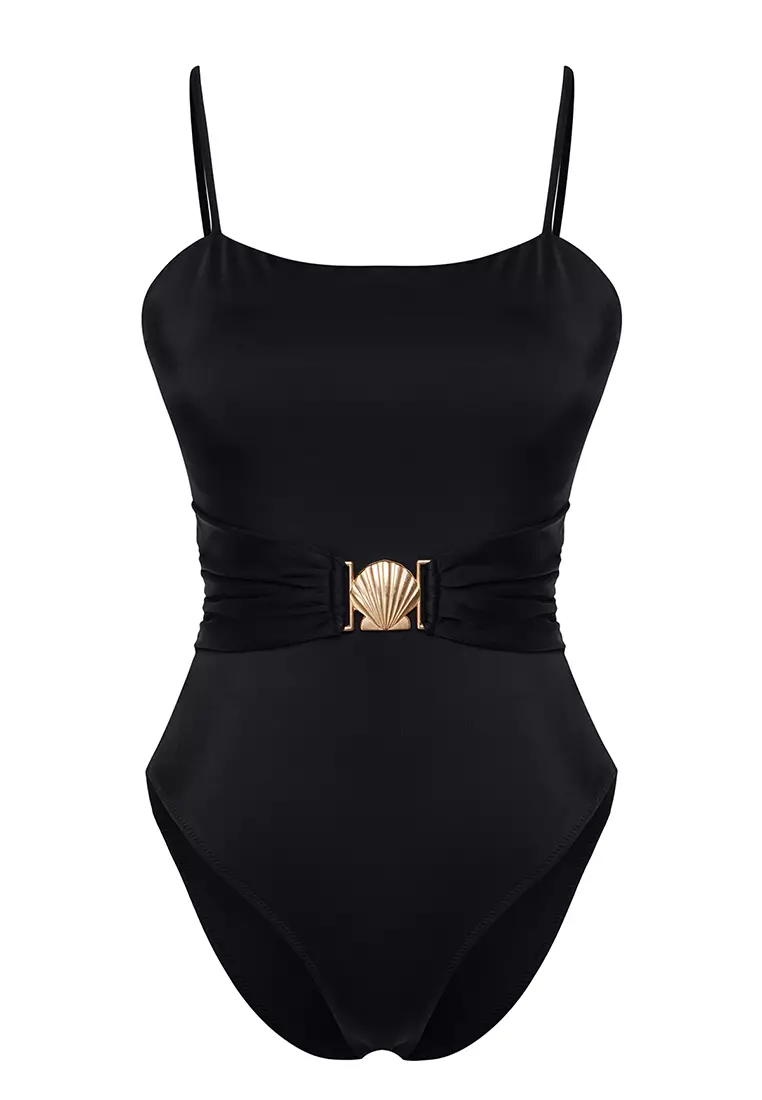 Black Belted Strapless Premium Seashell Accessory Regular Swimsuit TBESS24MA00152