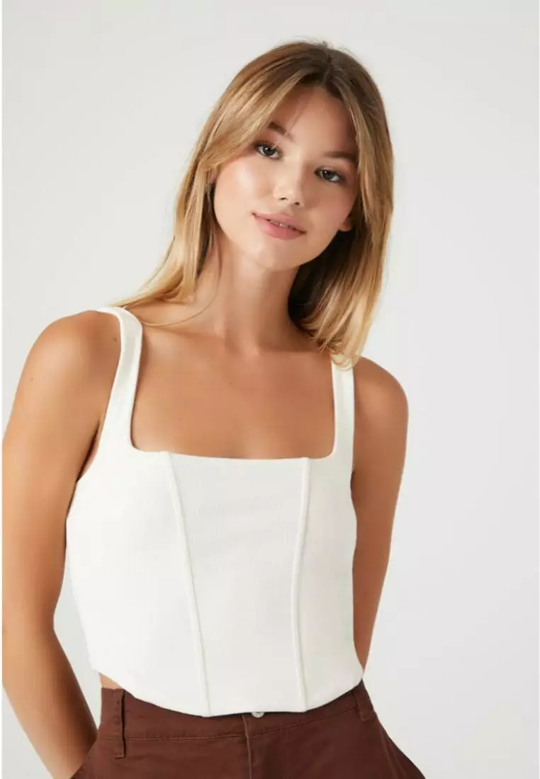 Buy FOREVER 21 Ribbed Knit Corset Crop Top 2024 Online