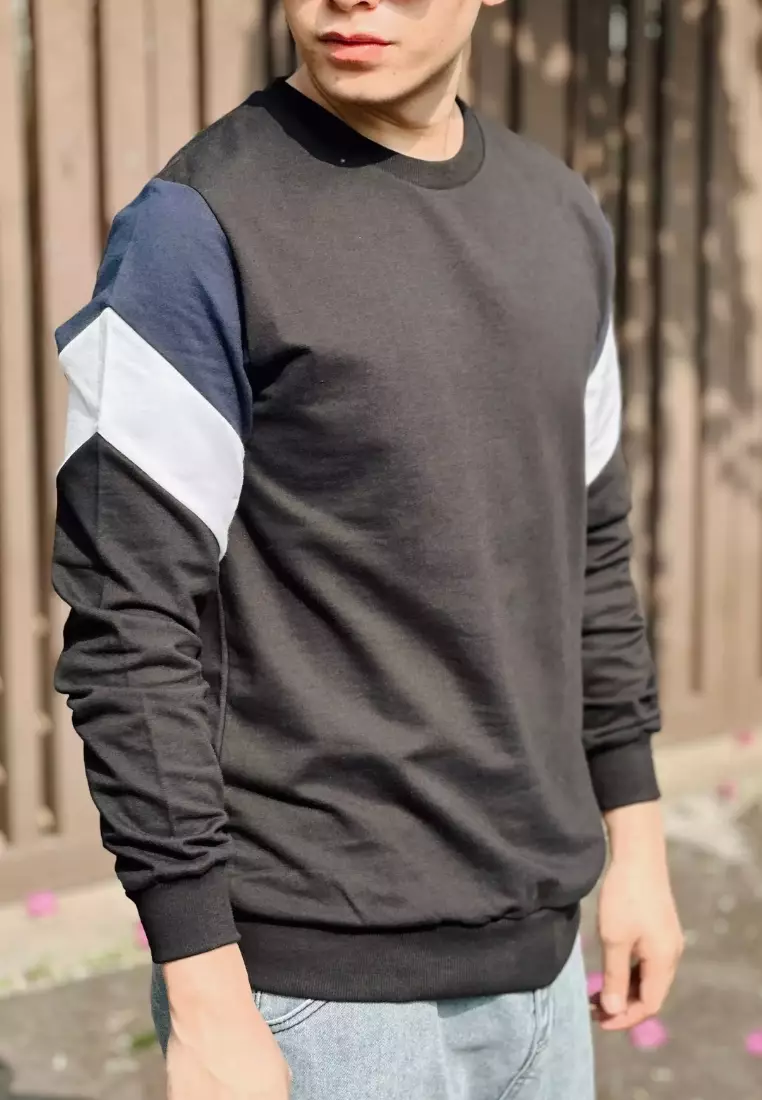 Kale Dael Black/ Sweater Pria Bahan Baby Terry Premium Kombinasi