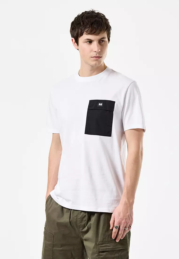 MENS WHITE/BLACK STINIVA CONTRAST PARACHUTE POCKET TEE
