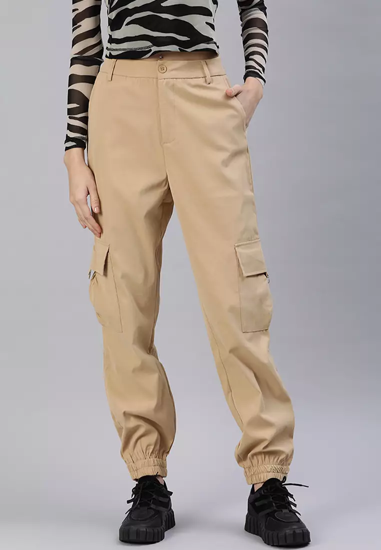 Khaki High Waist Cargo Pants