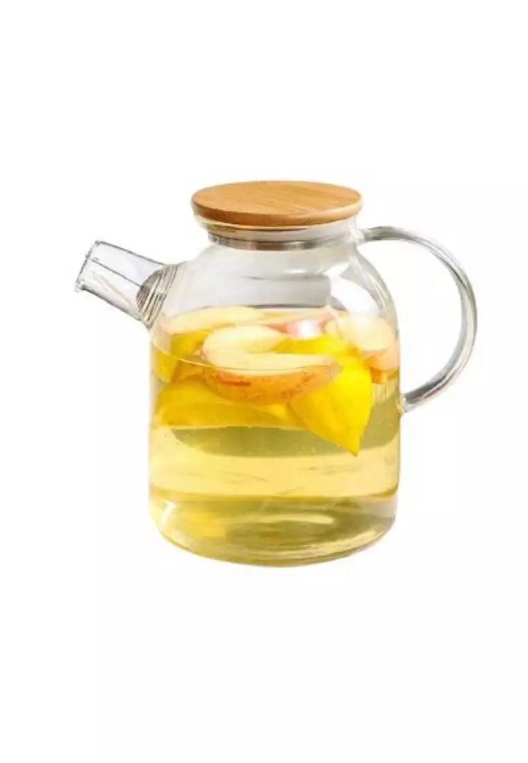 Buy Heat Resistant Borosilicate Glass Water Pitcher With Bamboo Lid And  Stainless Steel Strainer, 1800 ML Online