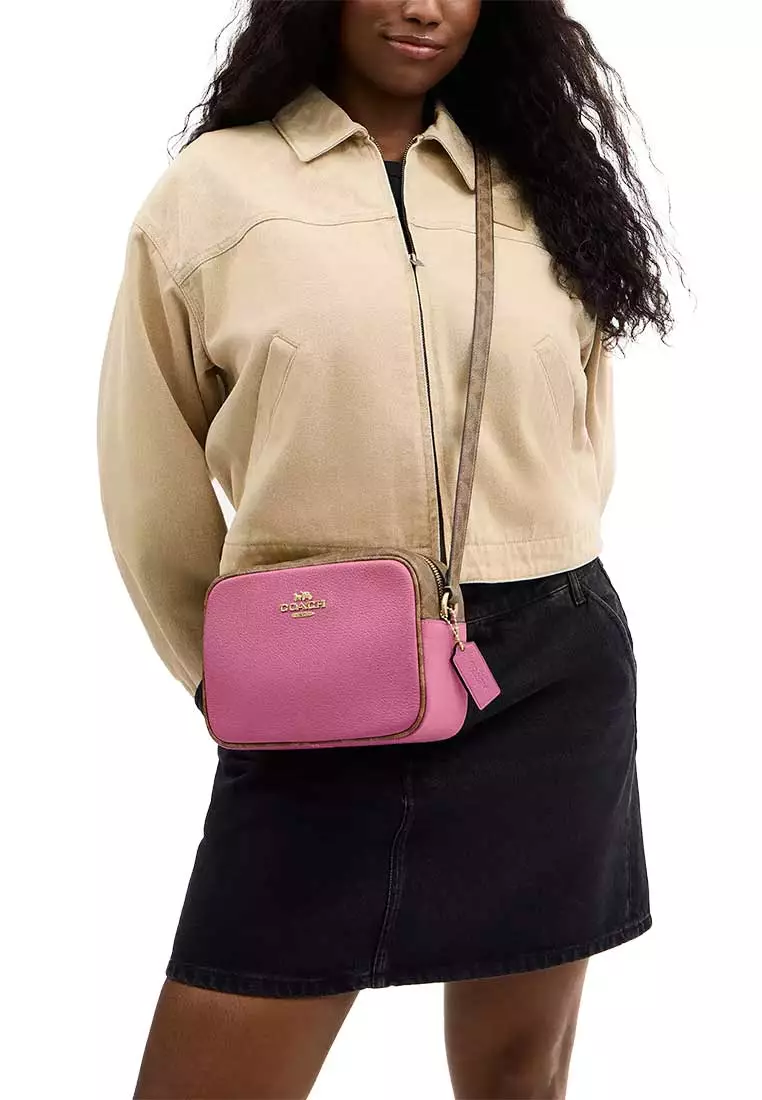Jamie Camera Bag In Signature Canvas Pink/Tan CBM24