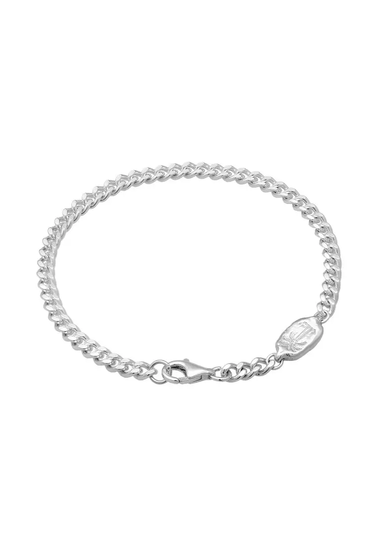EXCLUSIVE Gelang Perhiasan Perak 925 Pria Curb Chain Palm Basic