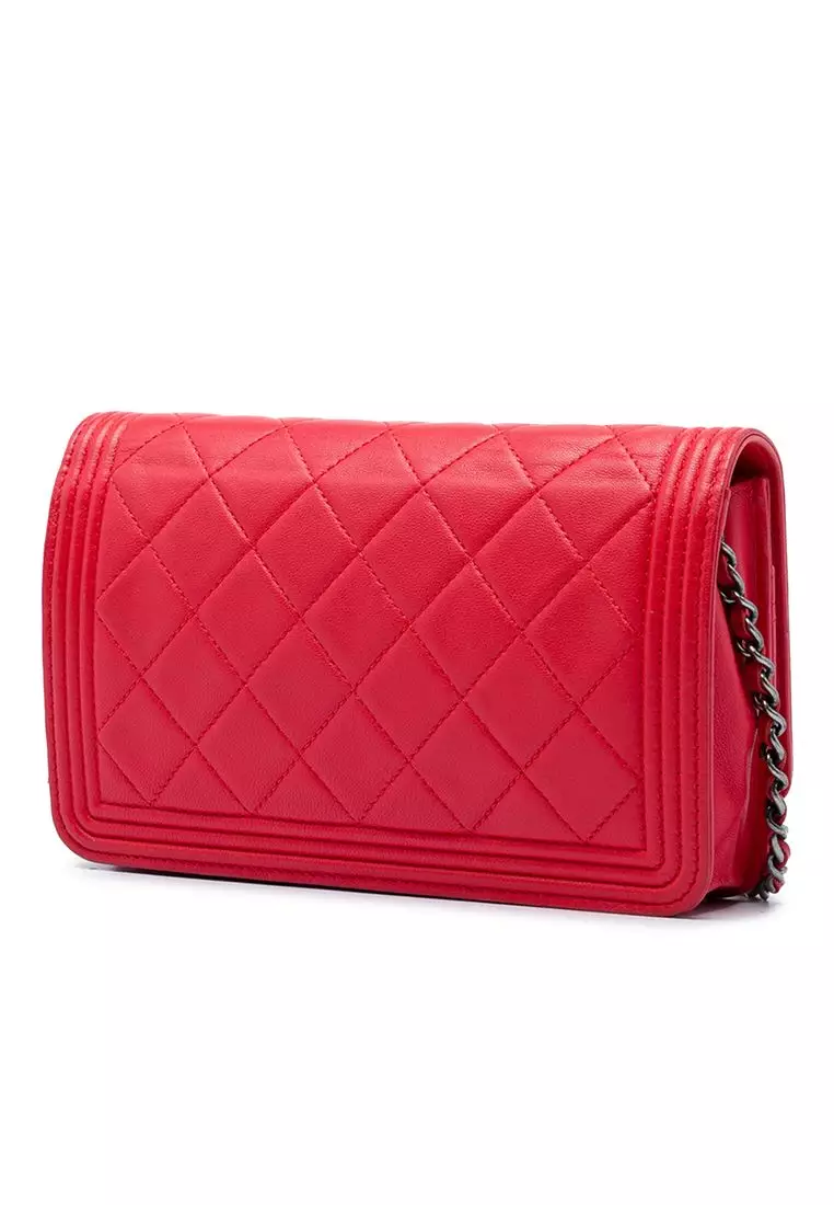 Pre-Loved Chanel Quilted Lambskin Boy Wallet On Chain