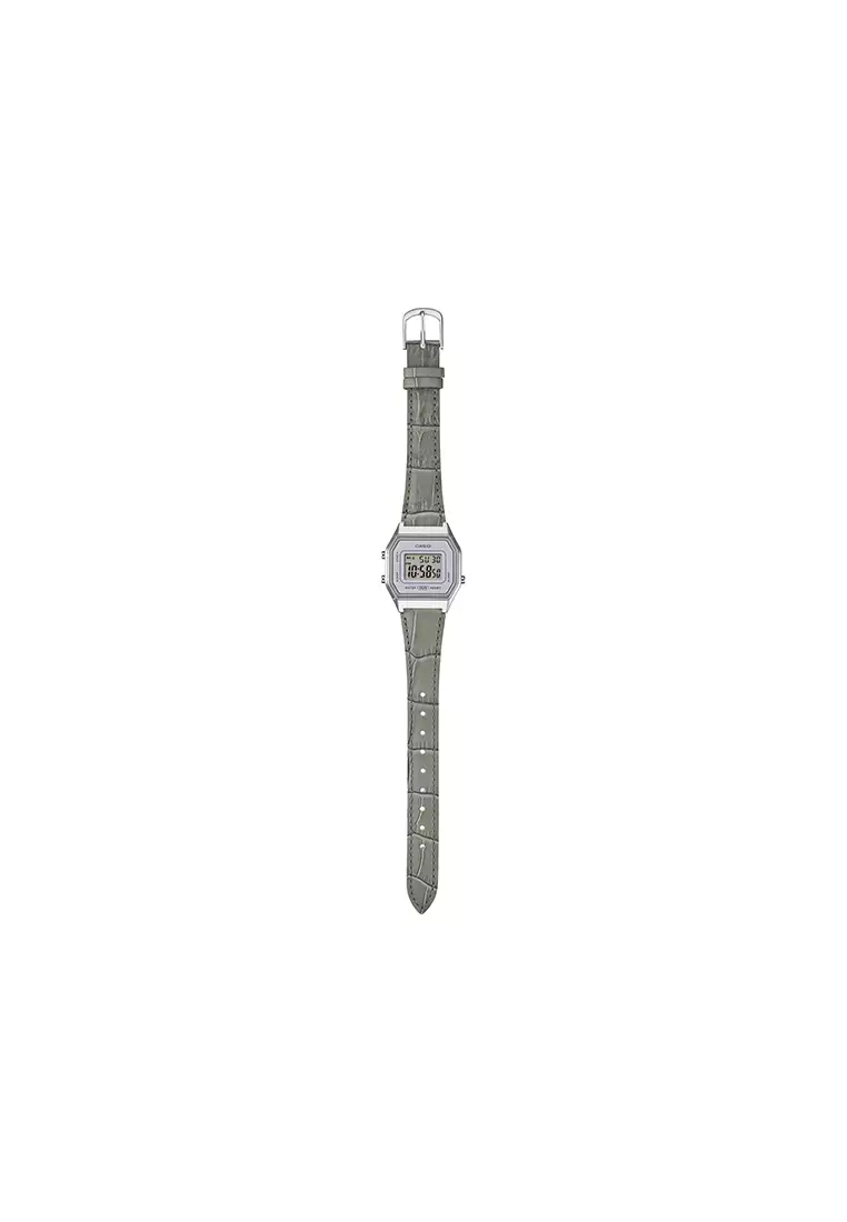 LA680WEL-8A2 Unisex Digital Watch Grey Leather Band