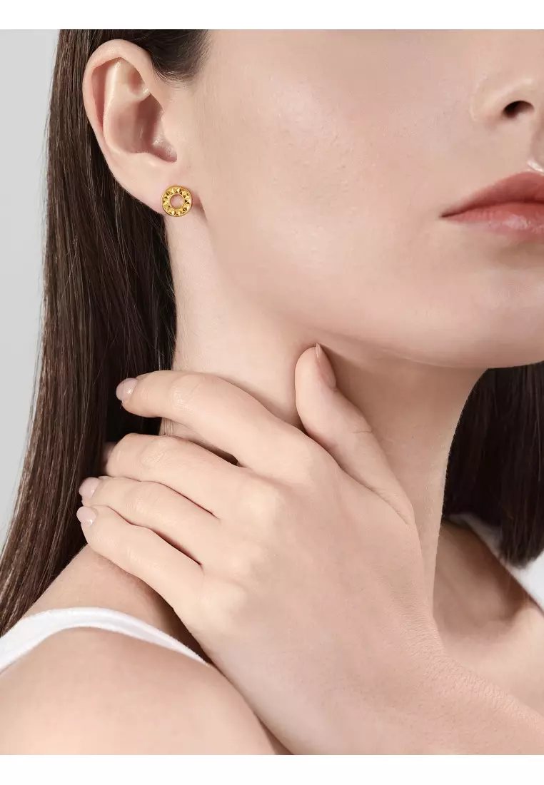 999 24K Solid Gold Dainty Stud Earrings for Women 94535E