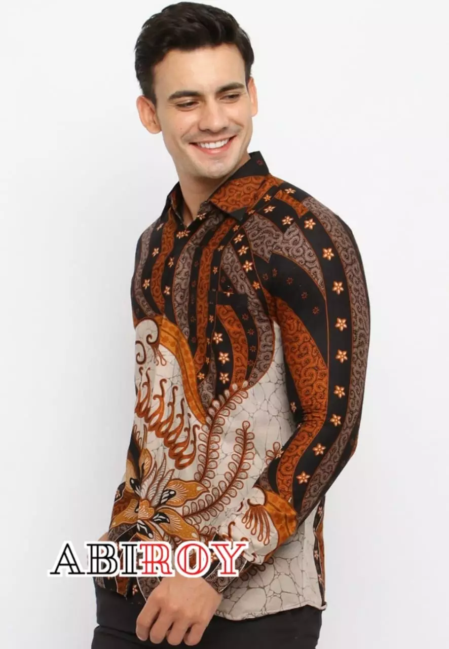 Kemeja Batik Pria Premium Slimfit Elegant Modern Lengan Panjang Flamboyan Oranye