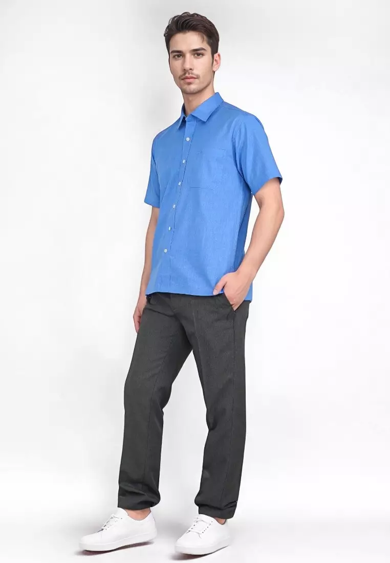 Crocodile LINE Blue 13 - Men Shirt Kemeja Lengan Pendek - Relax Fit