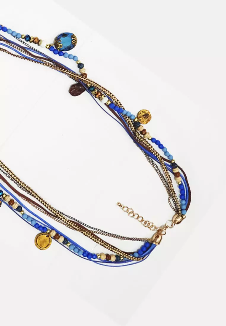 Charm Tassel Necklace Blue