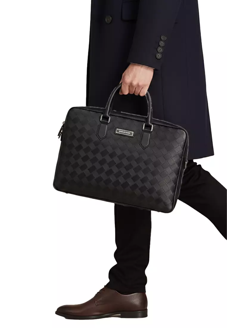 Tas Briefcase Leather Bag Gino Mariani Livio Black