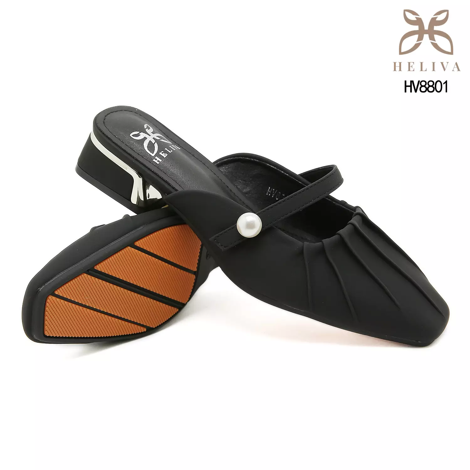 Heliva Aurel Classic Pleated Mules with Minimalist Strap and Statement Pearl Charm HV8801