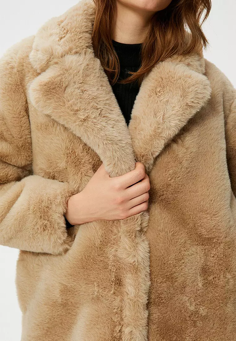 Long Plush Coat With Pocket