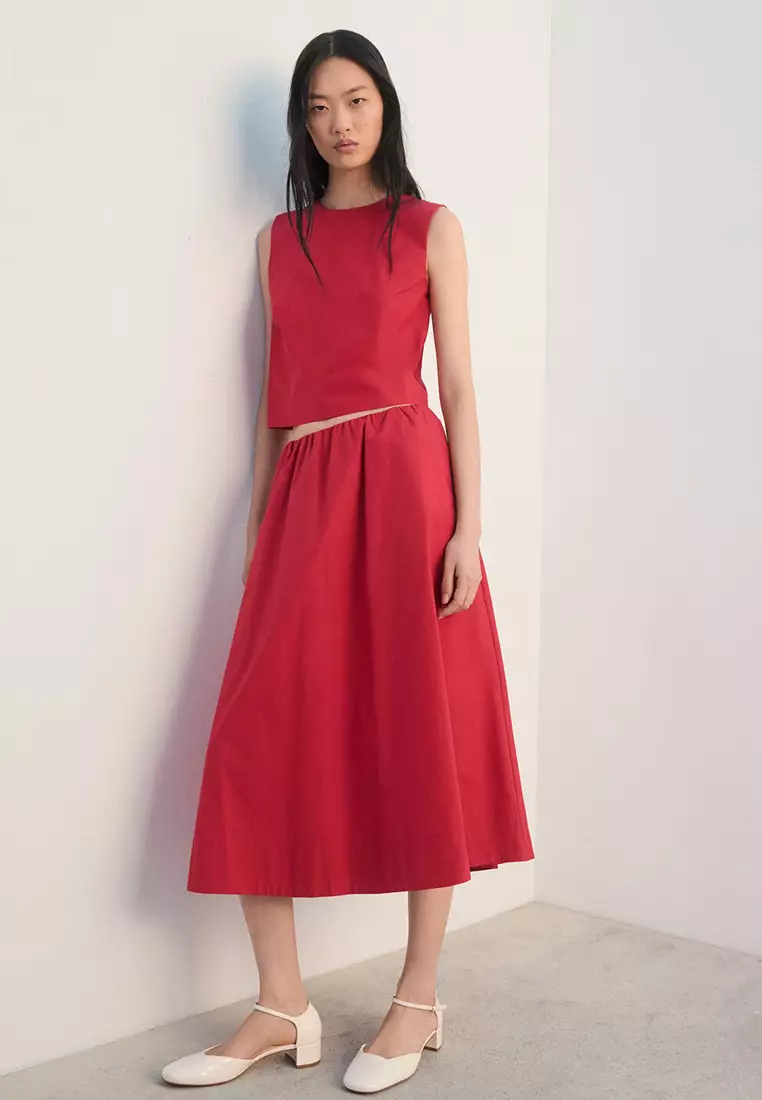 Midi Cotton Skirt With Pleats