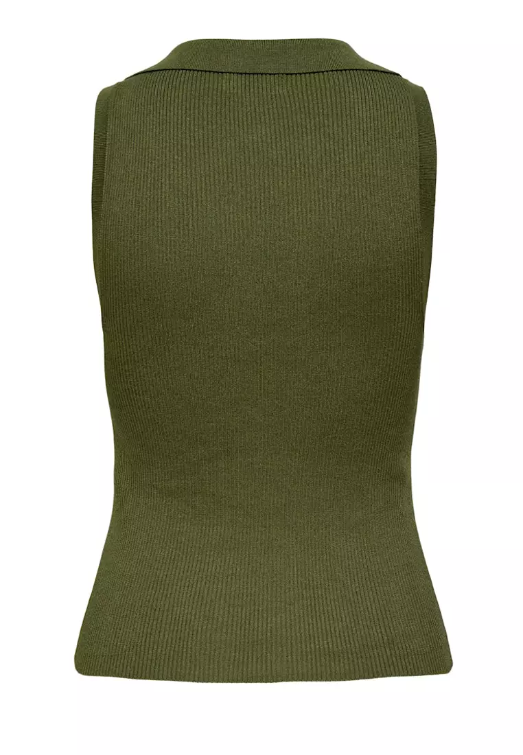Sleeveless Knit Collar Top