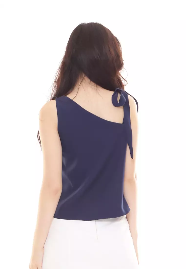 Stella Top Self-tied up Ribbon in Navy Blue