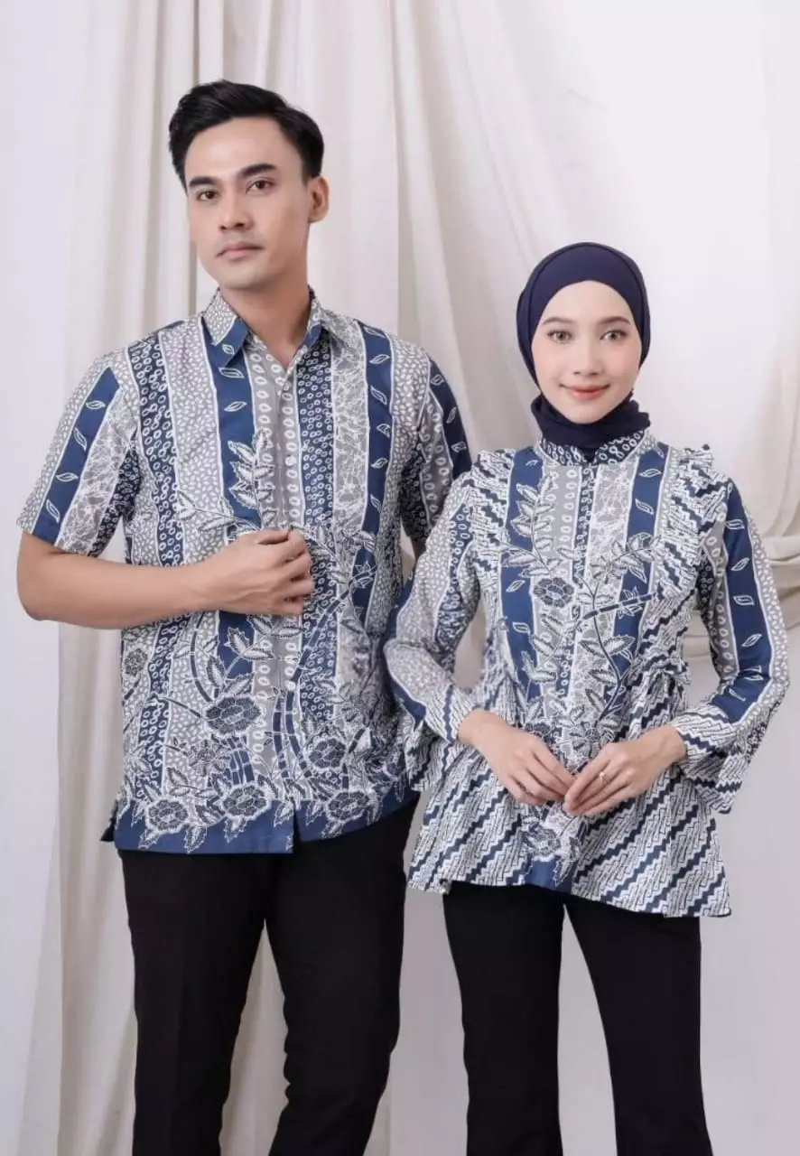 Blouse Batik Fellinda Navy Premium Elegant B.K