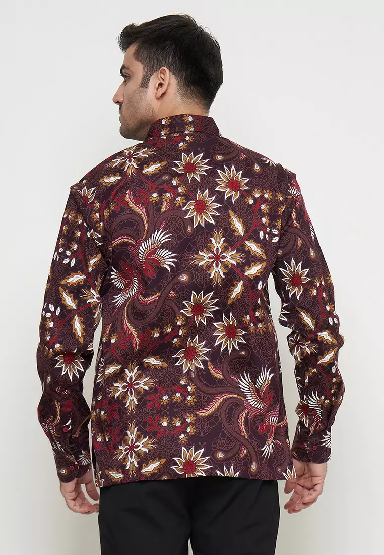 Regfit Barata Maroon Kemeja Batik Pria Lengan Panjang