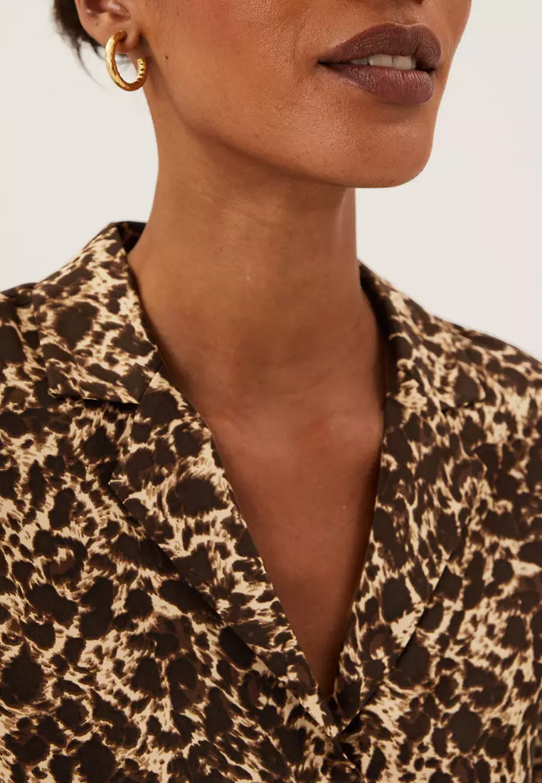 Animal Print Short Sleeve Popover Blouse