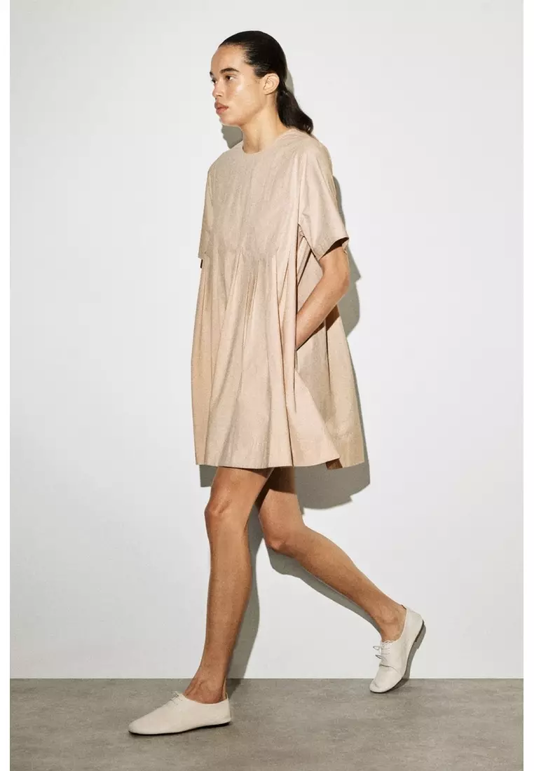 PLEATED COTTON-POPLIN MINI DRESS