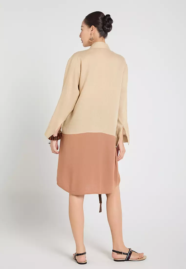 Oversized Linen Shirt with Bold Cut-Outs